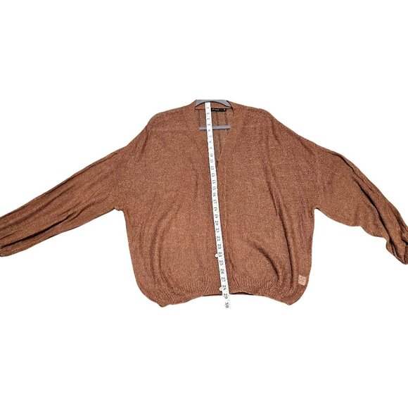 Brown Loose Knit Cardigan Sweater With Button Front & Balloon Sleeves By Cmoi - Picture 8 of 8